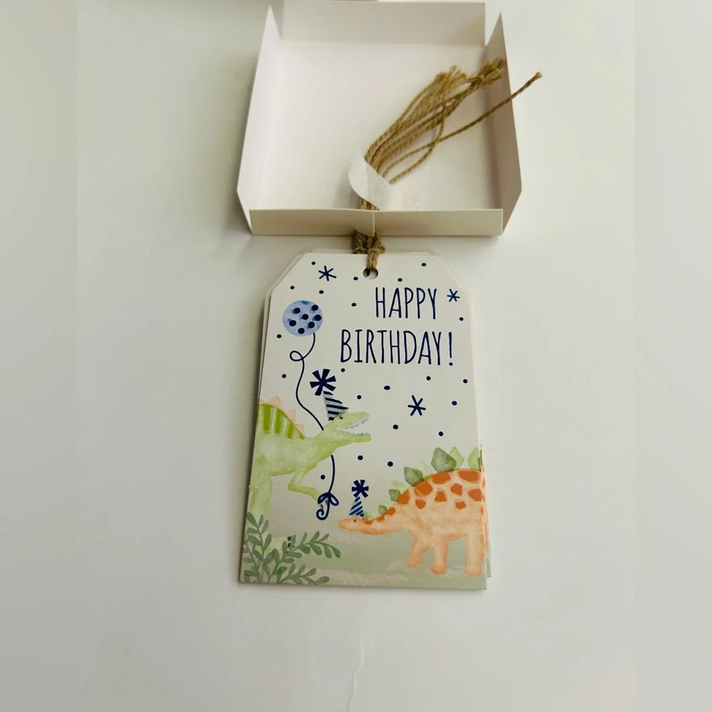 New 25 C & C Dinosaur Gift Tags with Strings Metallic Designs on Both Sides